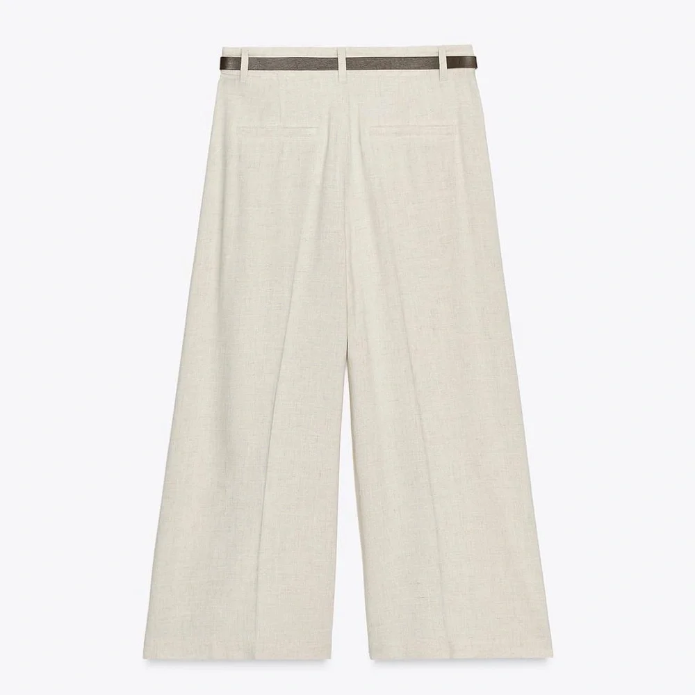 ZARA Linen blend belted ankle pants, new XL